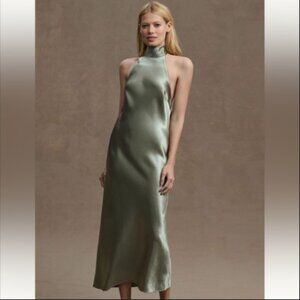 BHLDN Sachin & Babi Sadie Halter Tie-Neck, Sage, Satin, Midi Dress